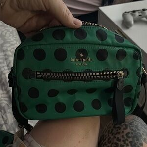Kate Spade Green and Black Crossbody Bag with Polka Dots